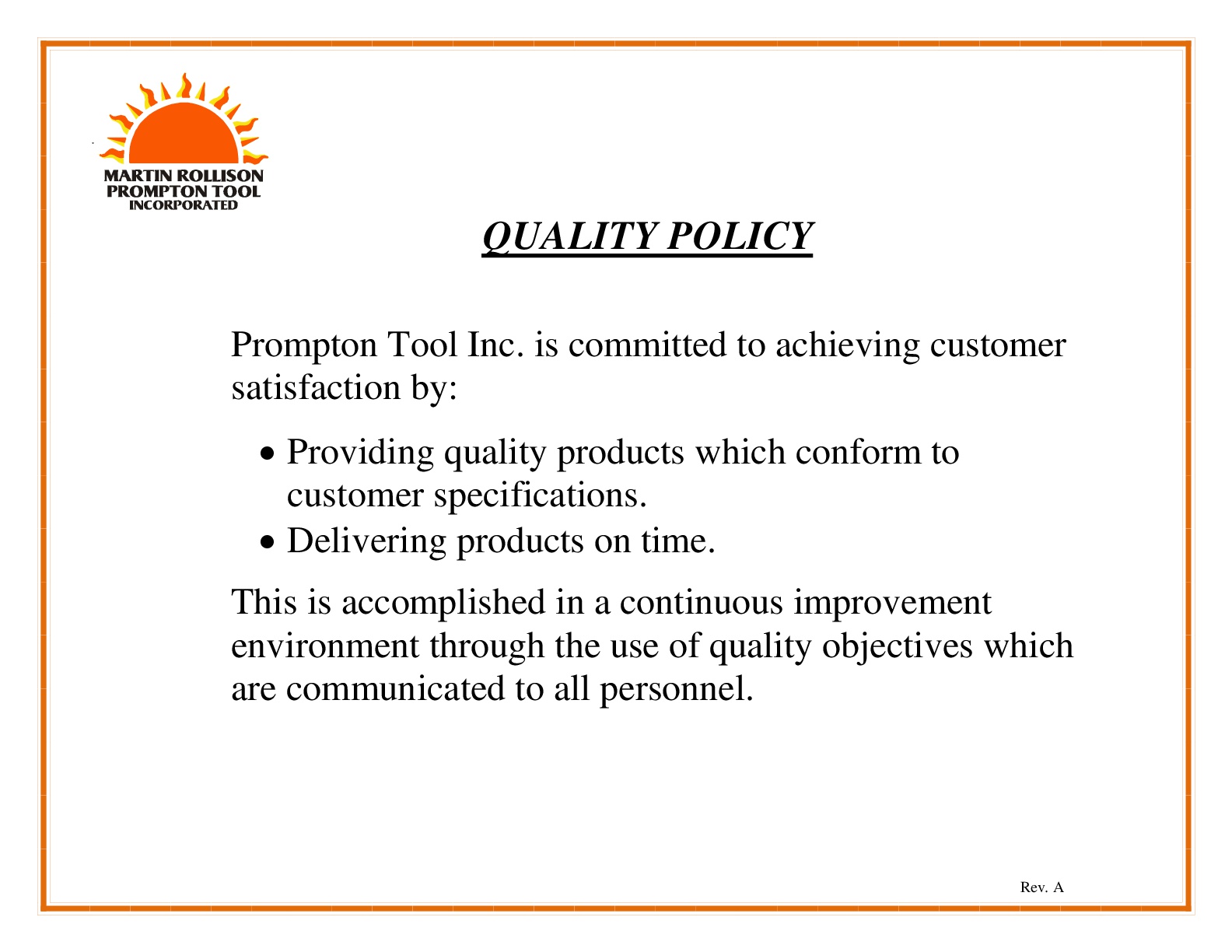 quality objectives examples manufacturing